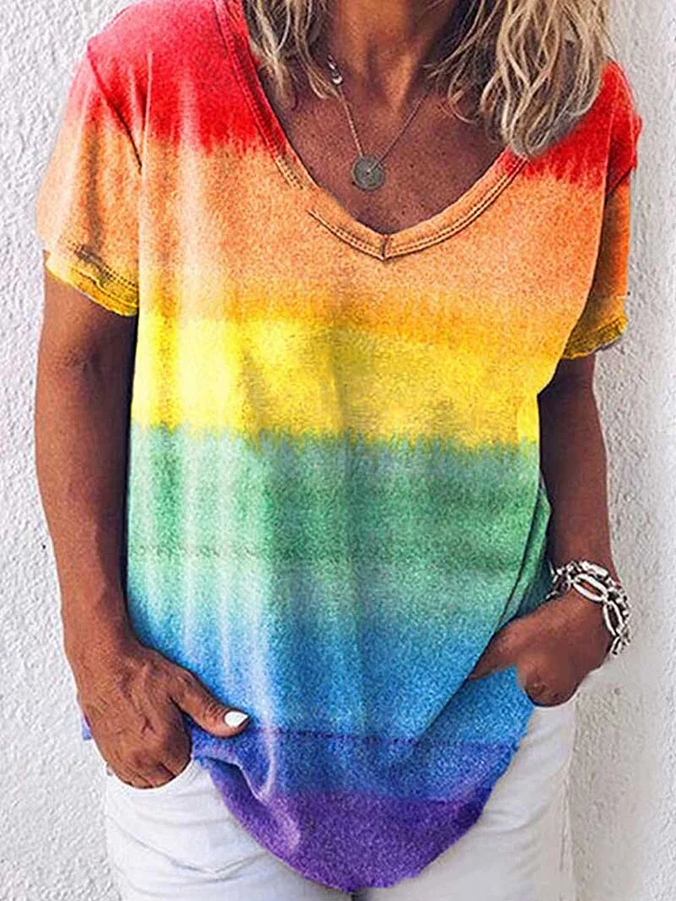 Rainbow Stripes Print Short Sleeve T-shirt