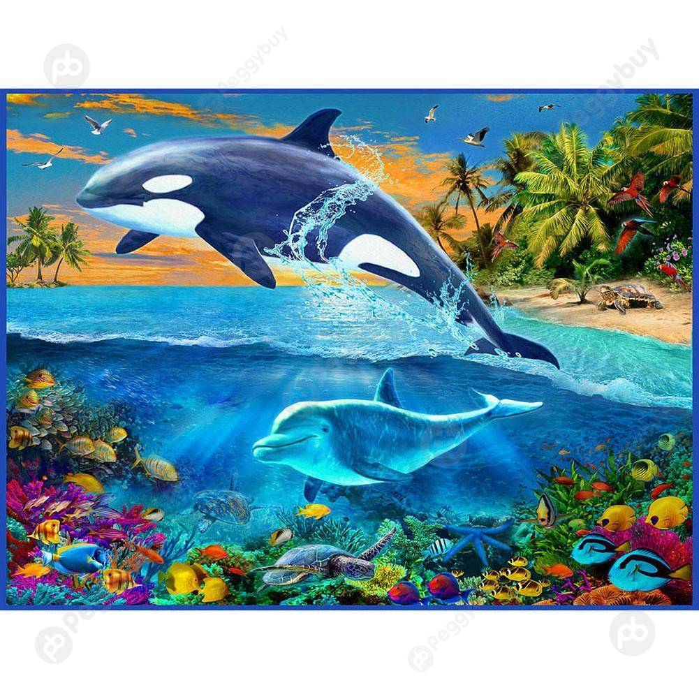 

30*25CM Special Shaped Diamond Painting-Dolphins, 501 Original