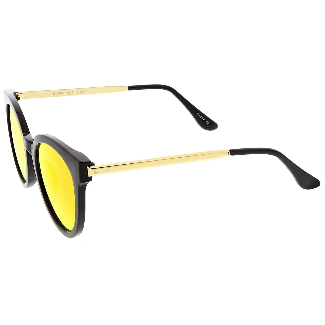 Classic Horn Rimmed Cat Eye glasses Round Color Mirrored Flat Lens 53mm