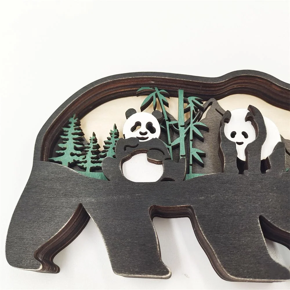 Purexcellent&trade; New creative home desktop wood carving panda crafts ornaments