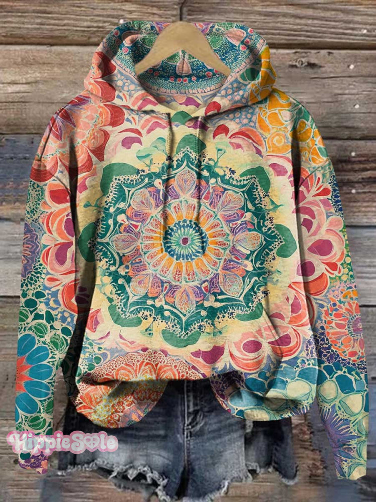 Retro Ethnic Totem Pattern Love And Peace Art Print Casual Hoodie Sweatshirt Multicolor / S