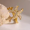 Starfish Rhinestone Golden Silver Open Ring