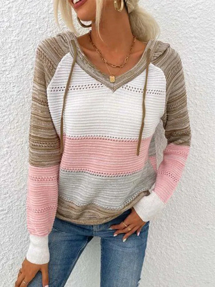 Sweet Pink Color Block Hoodie Sweater