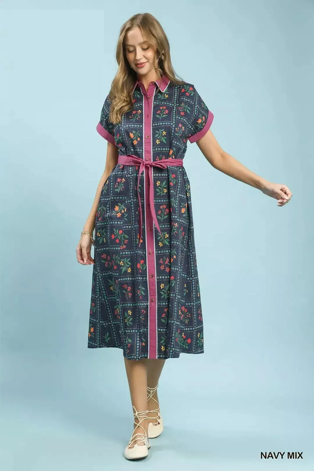 Umgee Mix Floral Button-Front Midi Dress mysite idetrend