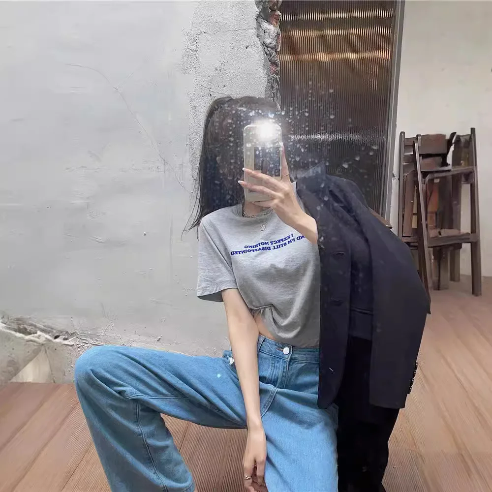 Brownm Brownm Summer Korean Version Of The New Loose Short Style Careful Machine Crop Letter Print Super Fire Short-Sleeved T-Shirt Jacket Women