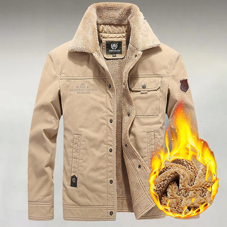 Men's Casual Winter Lapel Collar Single Breasted Pocket Thickened Plush Lined Jacket