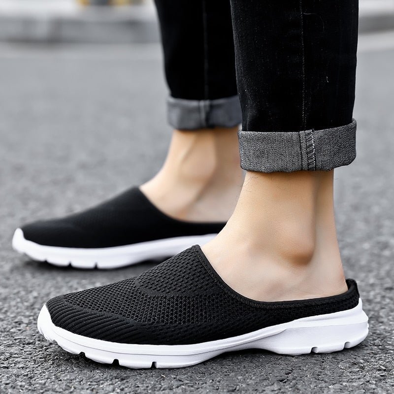 Nine o'clock All-match Men Casual Mules Super Light Male Flat Shoes Fashion Breathable Couple Half Slippers Soft Bottom Big Size