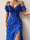 Floral Print Off-The-Shoulder Split-Side Sexy Slim Midi Dress