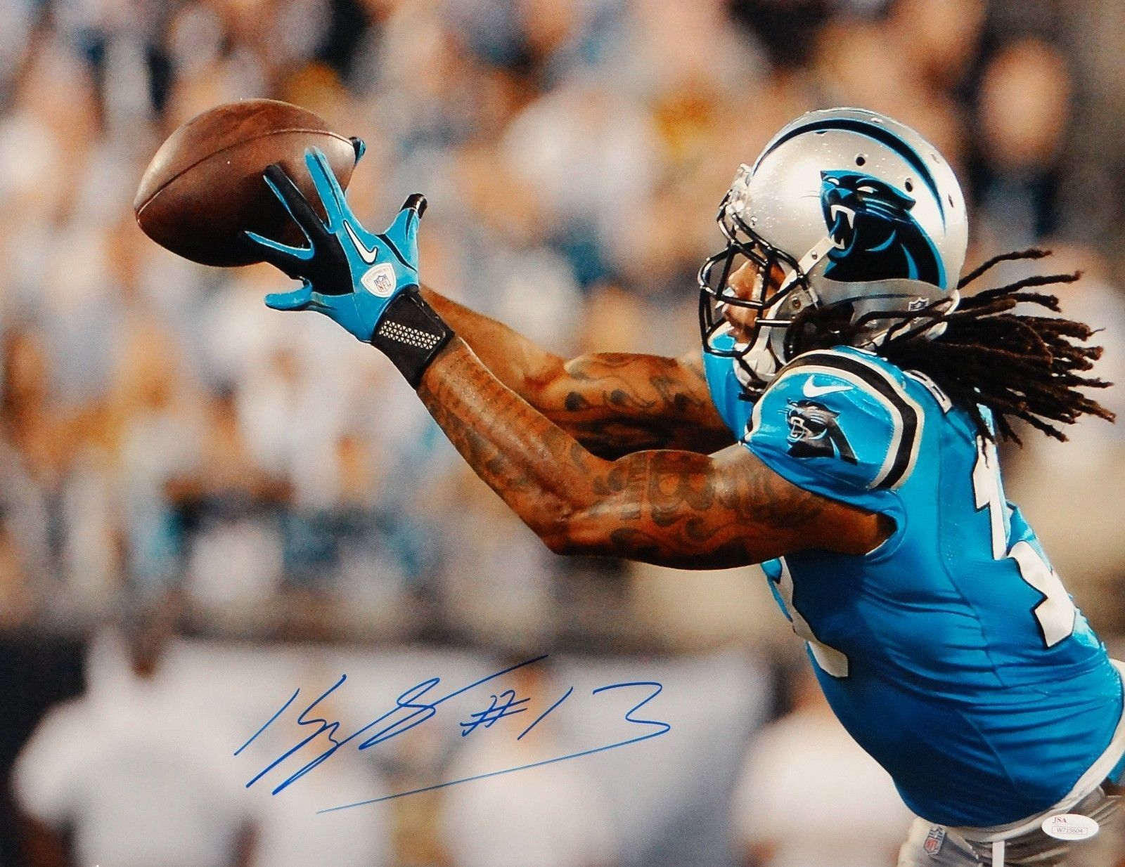 Kelvin Benjamin Autographed 16x20 Reaching For Pass Photo Poster painting- JSA W Auth