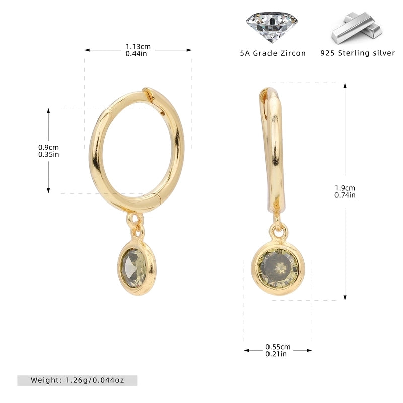 1 Pair 925 Sterling Silver Birthstone Round Drop Earrings