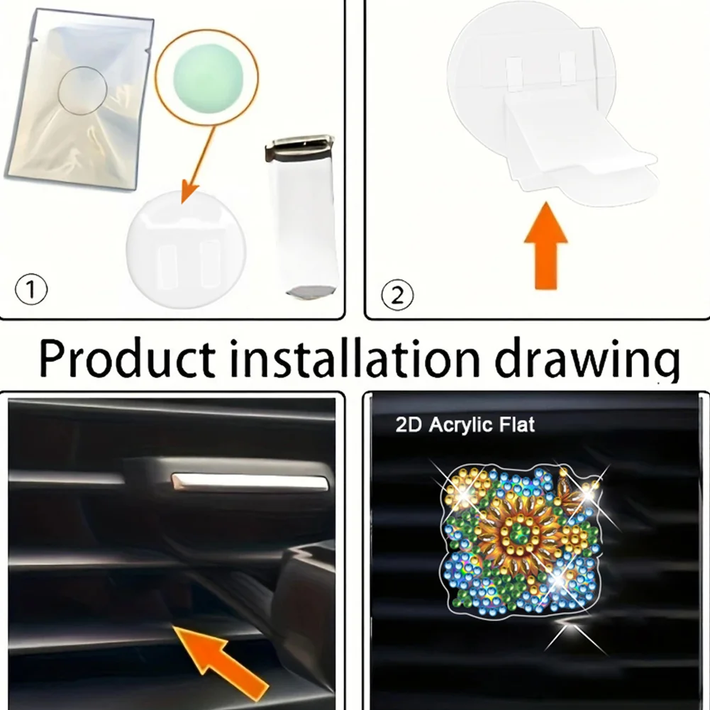 4pc Flower DIY Diamond Painting Car Air Vent Clip Air Freshener for Adults