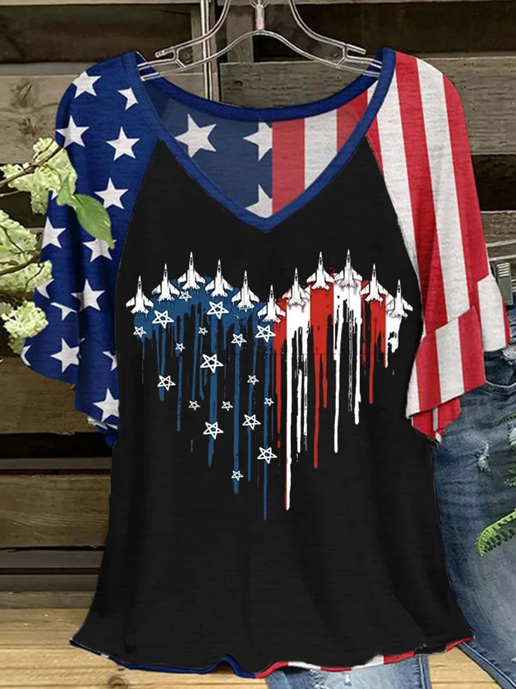 Comstylish Women's Flag Independence Day Printed Short Sleeve T-Shirt