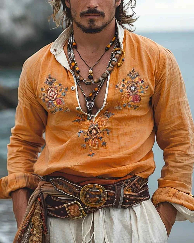 Men's Vintage Bohemian Vintage Embroidered Long Sleeves Shirt