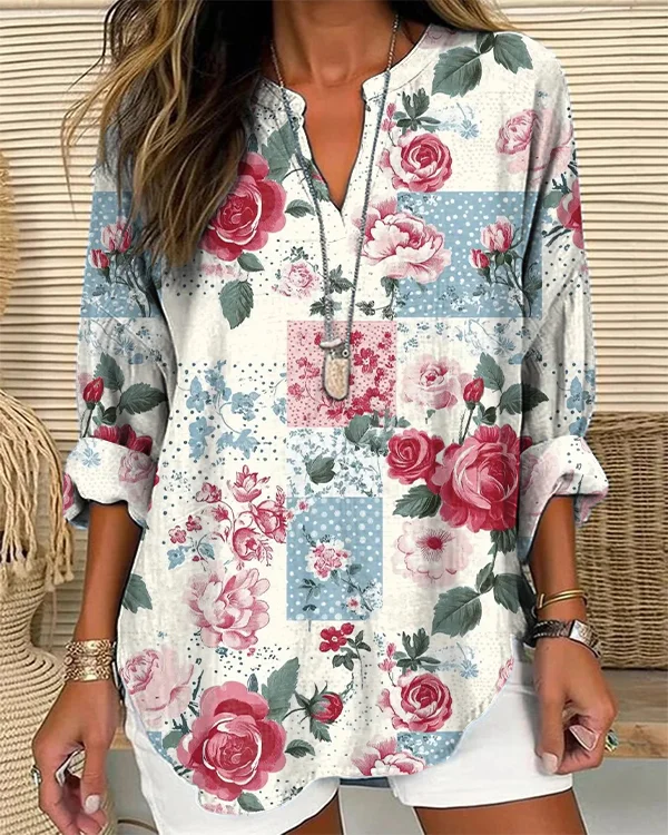 Retro Artistic Floral Loose Long-sleeved Top