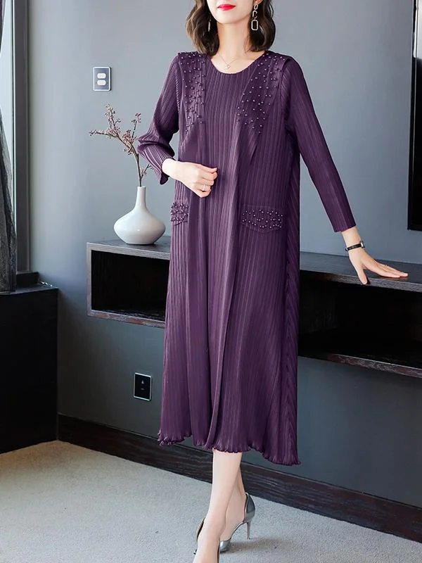 Round neck streamer beaded plus size mid-length dress