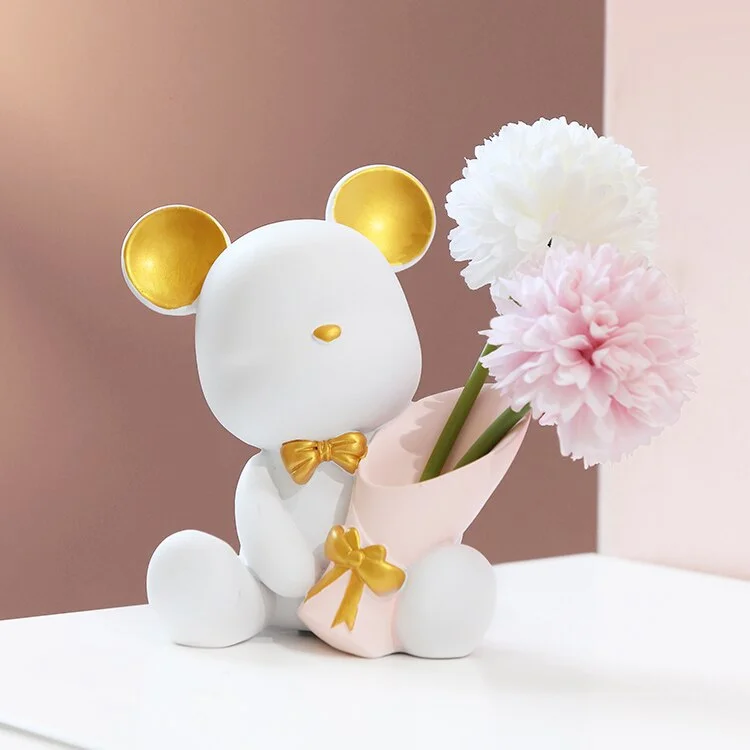 Nordic Home Decoration Accessories Cute Bear Dried Flower Decoration Container Room Desktop Decoration Accessories Birthday Gift