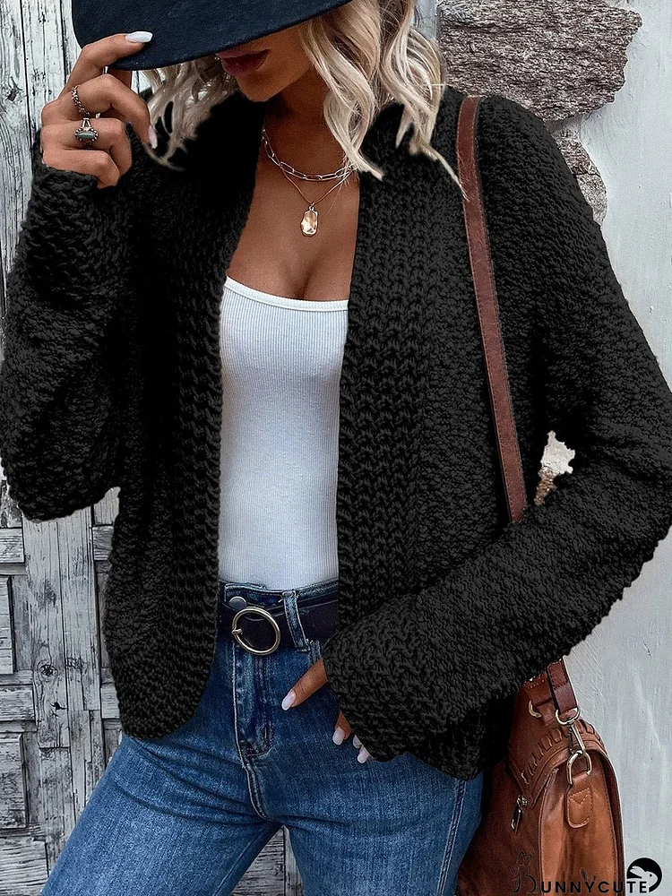 Cozy Black Popcorn Knit Cardigan with Open Front