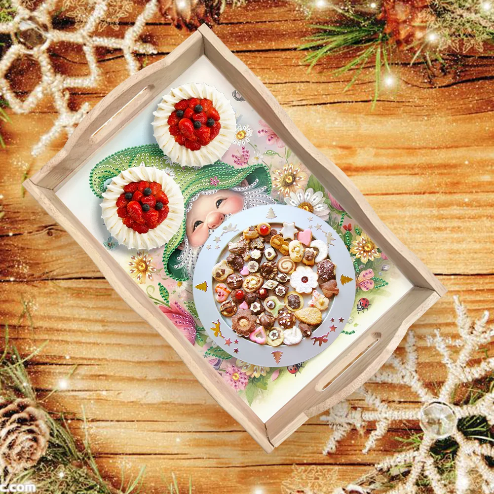 5D DIY Wooden Goblin Diamond Painting Tray Art Craft with Handle for Home Decoration