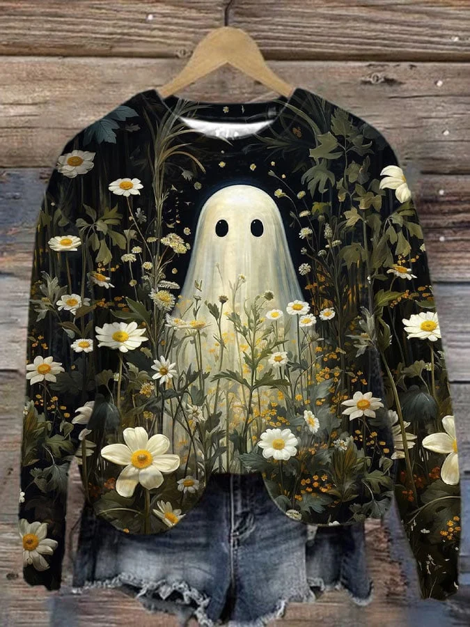 Women's Ghost Floral Print Round Neck Sweatshirt