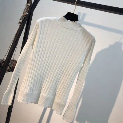 Winter New Half Turtleneck Women Short Knit Sweater Pullover Plus Velvet Thicken Bottom Sweater Casual Female Jumper Tops Y62