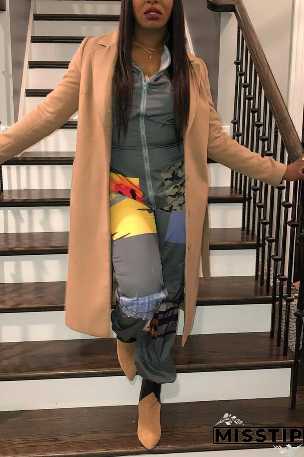 Leopard print Chemical fiber blend Sexy zipper Leopard Print Camouflage Zippered Zipper Plus Size