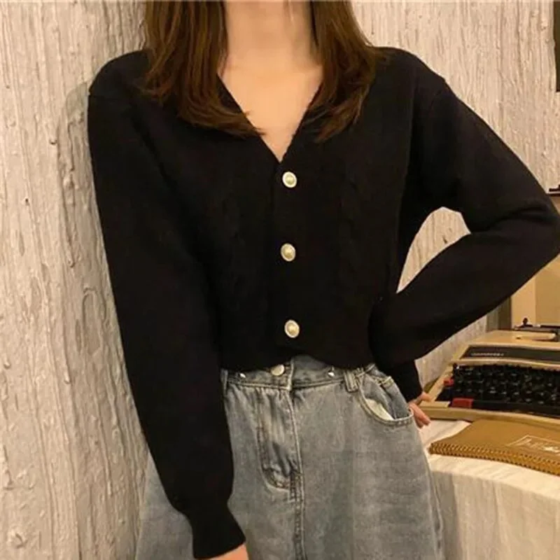 Applyw Elegant Shirt Cardigans Sweater Women 2023 Autumn New V Neck All-match Knitted Jumpers Solid Slim Long Sleeve Cardigan