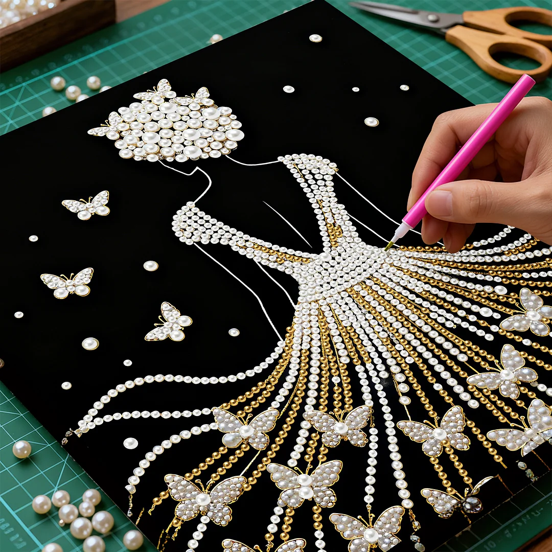 Girl DIY Pearl Diamond Art Kit for Adults Home Decor 25x25cm With Frame