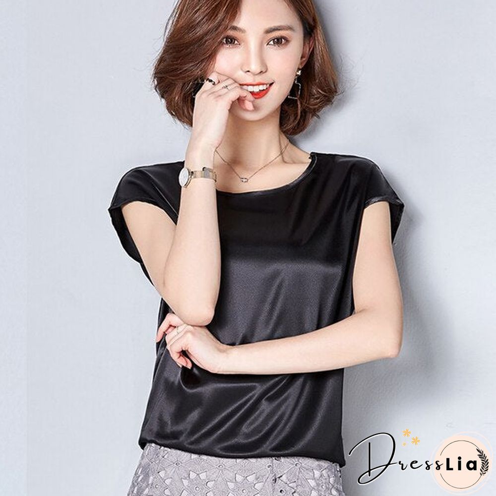Women Tops Fashion Elegant O-Neck Short Sleeve Solid Shirt Women Blouses