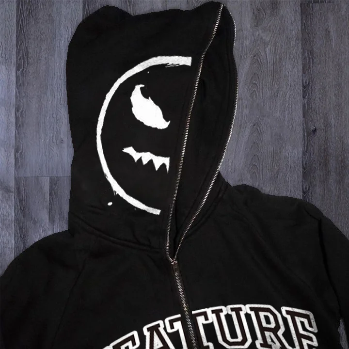 Retro Loose Sports Fashion Long Sleeve Hoodie Full Zip Hat