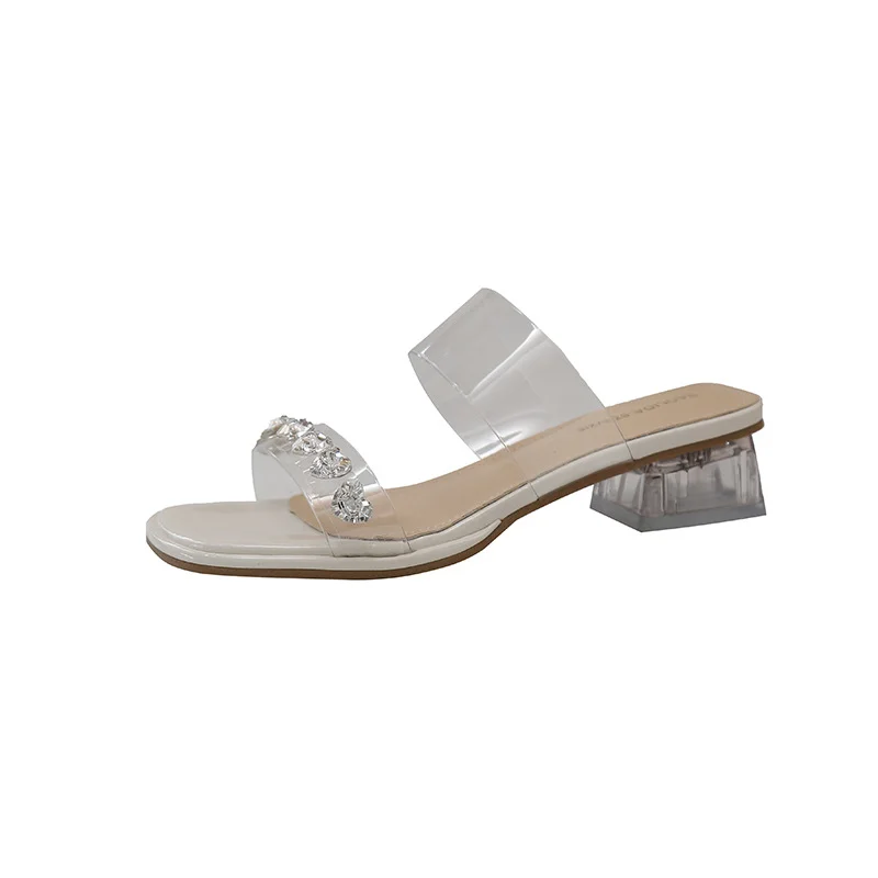 Yyvonne Water Drill Transparent Crystal Heel Sandals Women Summer With High-Grade Coarse Slippers Wearing High Heel Cool Drag