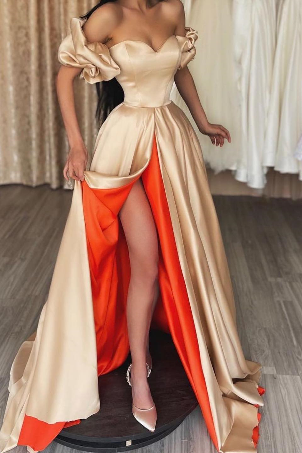 Elegant Off-the-Shoulder Prom Dress Long Sweetheart With Slit - lulusllly