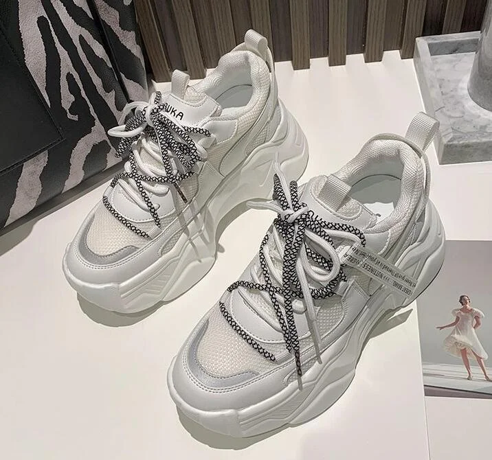New Black Dad Chunky Sneakers Casual Vulcanized Shoes Woman High Platform Sneakers Lace Up White Sneakers Women 2022