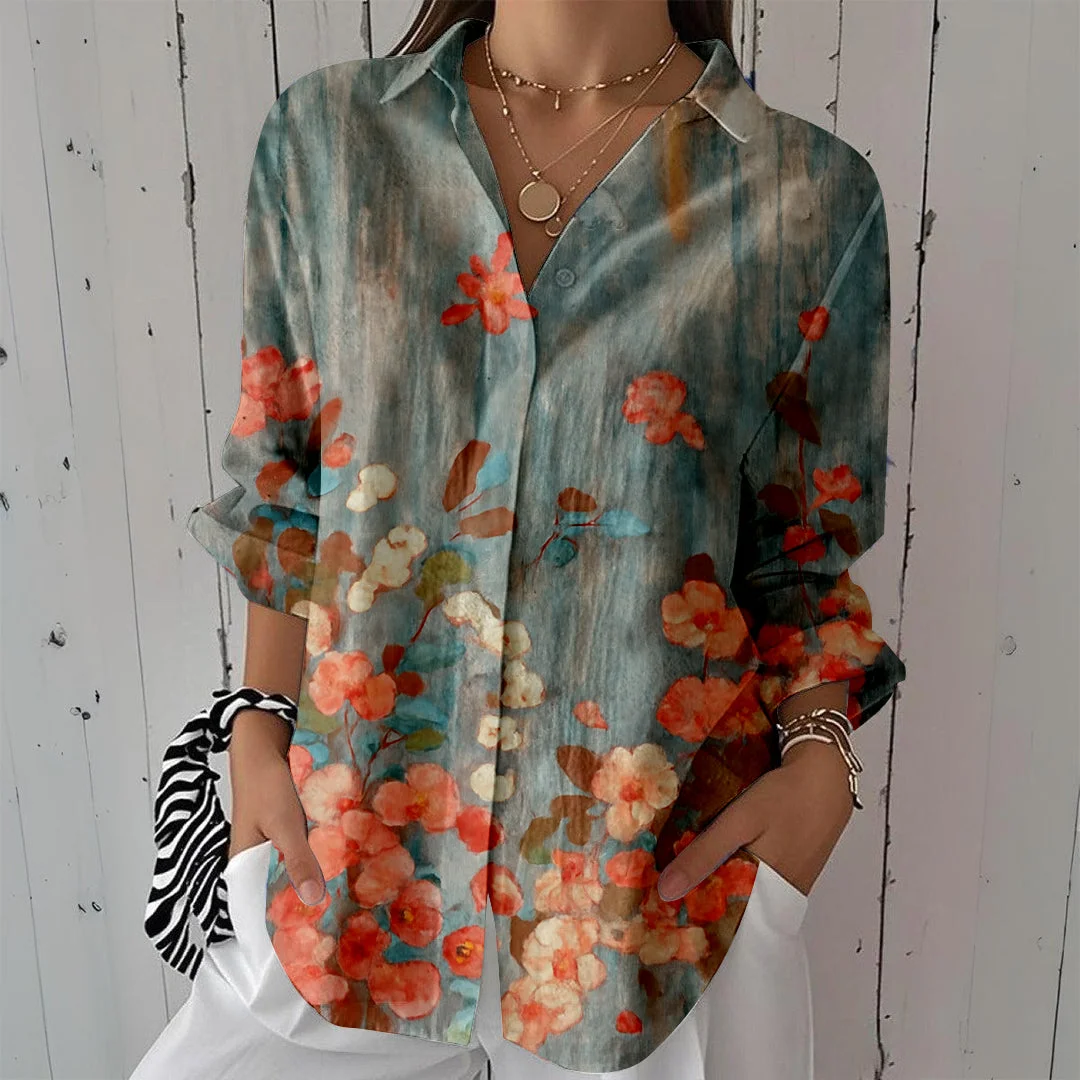 Style & Comfort for Mature Women Women Floral,Pink DZCL0024 3/4 Sleeve Shirt Collar Printed Button Tops