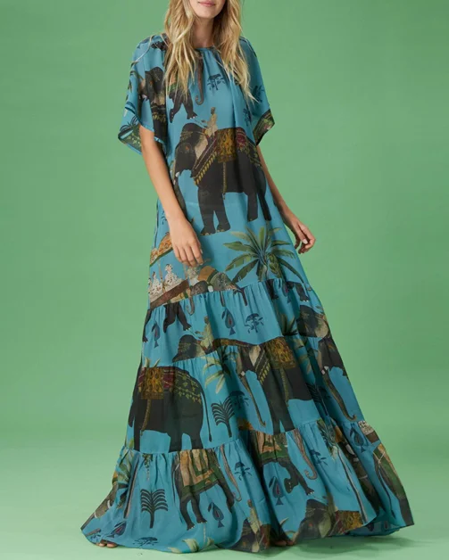 Blue Printed Zavia Dress