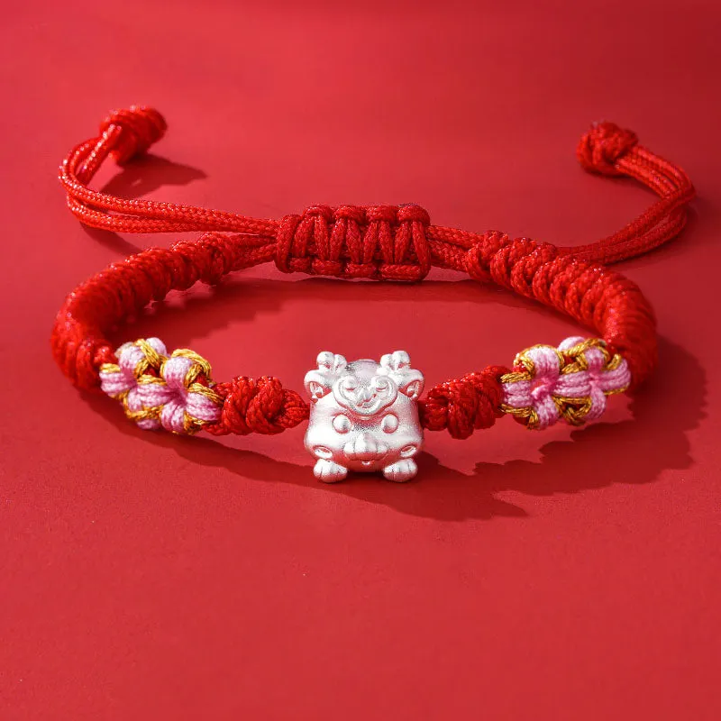 999 Sterling Silver Year of the Dragon Fu Character Attract Fortune Luck Handcrafted Braided Bracelet