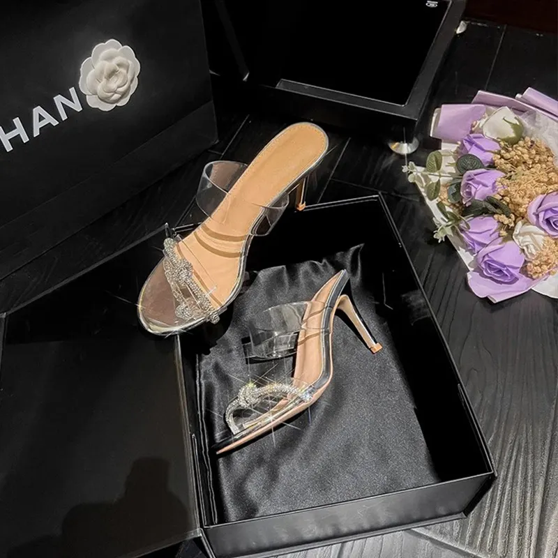 Breakj Breakj The Summer Of 2025, The New Sandals Water Drill Kinesi High Heel Wearing Transparent Word With Fine Round Head Cool Half-Dragging