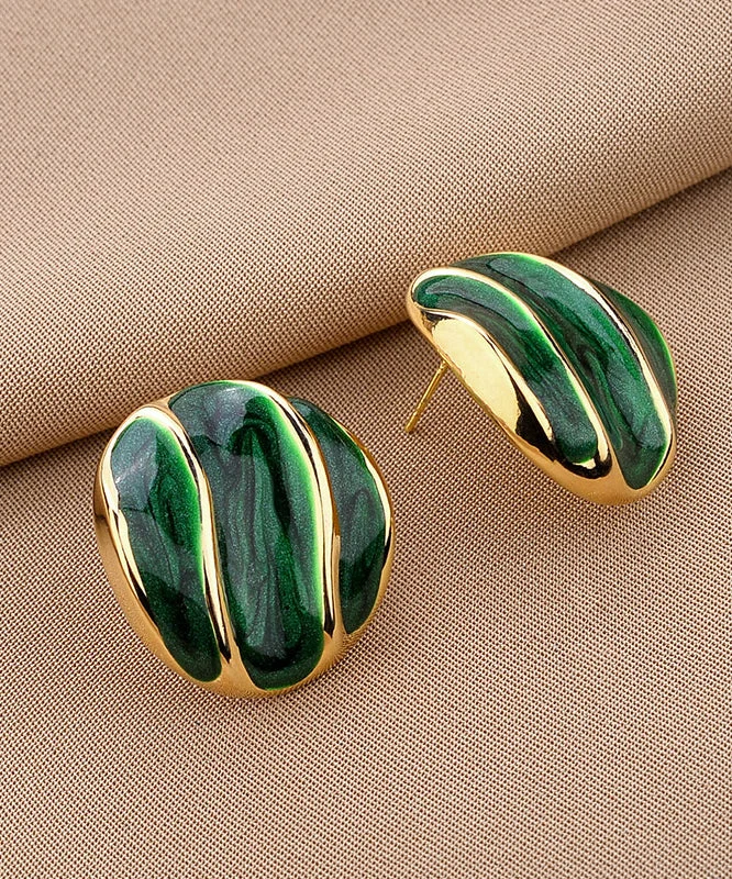 Elegant Green Copper Alloy Oil Drip Stud Earrings