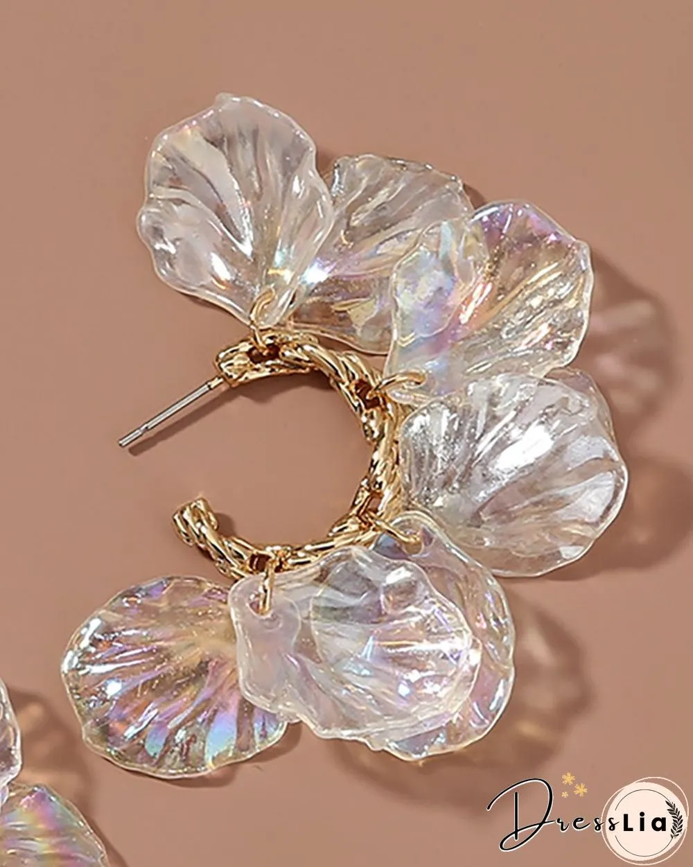1Pair Clear Floral Pattern Chain Decor Earrings