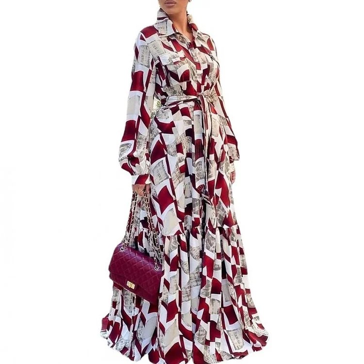 African Shirt Maxi Dress Women High Waist Full Sleeve Robes Spring New Fashion Print Elegant Streetwear African Dresses Vestidos QueenFunky