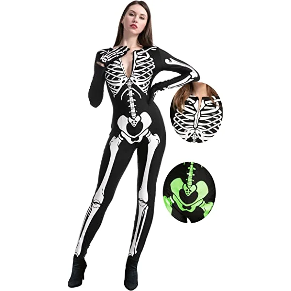 Skeleton Body Suit Spooktacular Creation Adult Women Glow in the Dark Skeleton Costume for Halloween Dress Up Party Role Playing Cosplay Medium