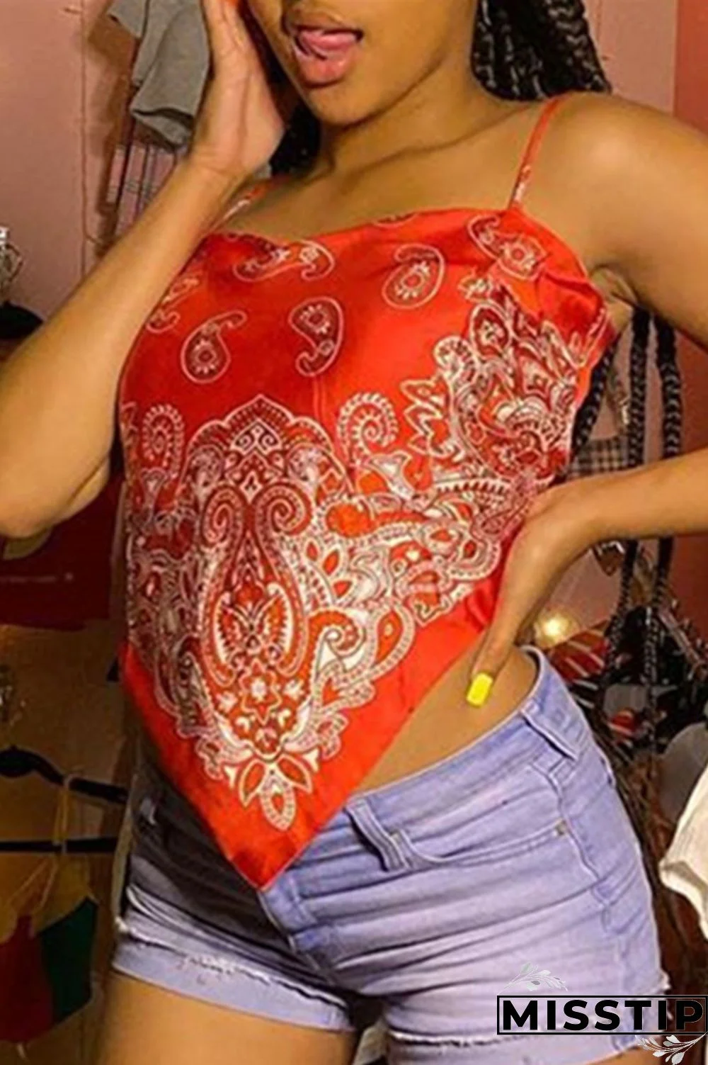 Red Blue Slip Sleeveless backless Tops