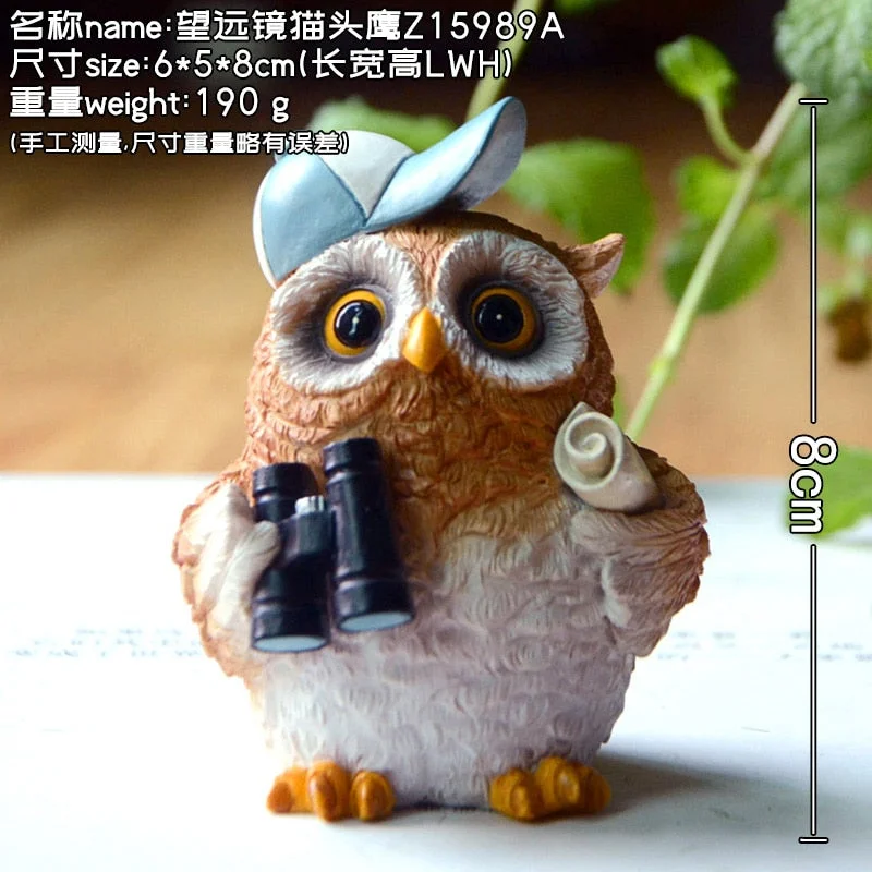 Creative Cute Bird Owls Statue Simulation Animal Miniature Fairy Garden & Terrarium Desktop Ornament Home Decoration Resin Gift
