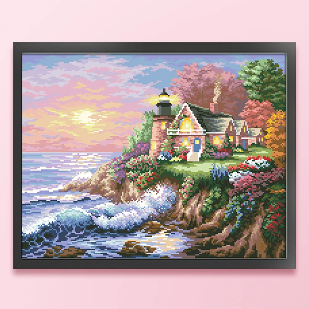 9CT Full Cross Stitch Bead Embroidery - Seaside Garden Lake(Canvas|55*43CM)