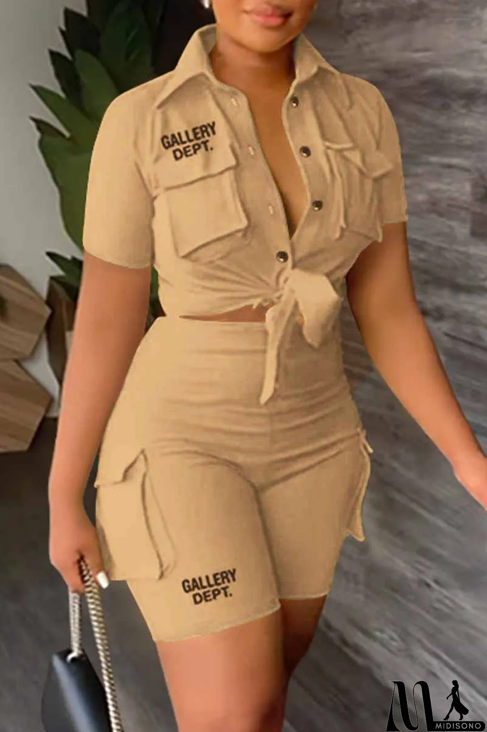 MidiSono - Sky Blue Casual Street Print Letter Turndown Collar Short Sleeve Two Pieces