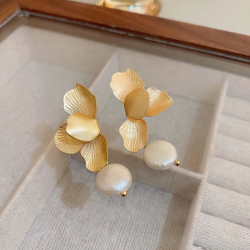 1 Pair Minimalist Flower Copper Enamel Rhinestones Drop Earrings Ear Studs