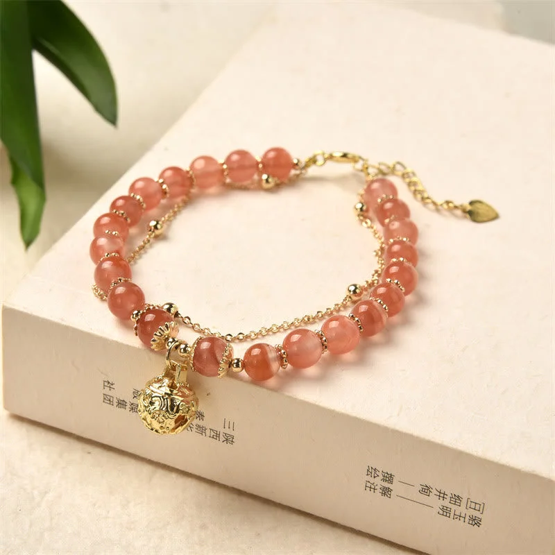 Natural Red Agate Double Wrap Confidence Bell Charm Bracelet