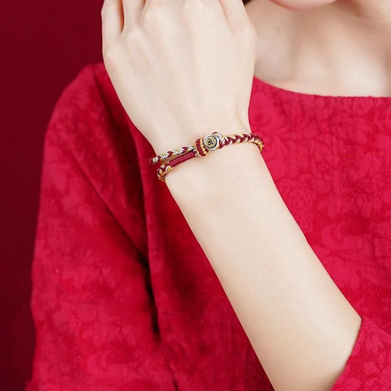 Handmade 925 Sterling Silver Year of the Dragon Chinese Zodiac Natal Buddha Protection Rope Bracelet