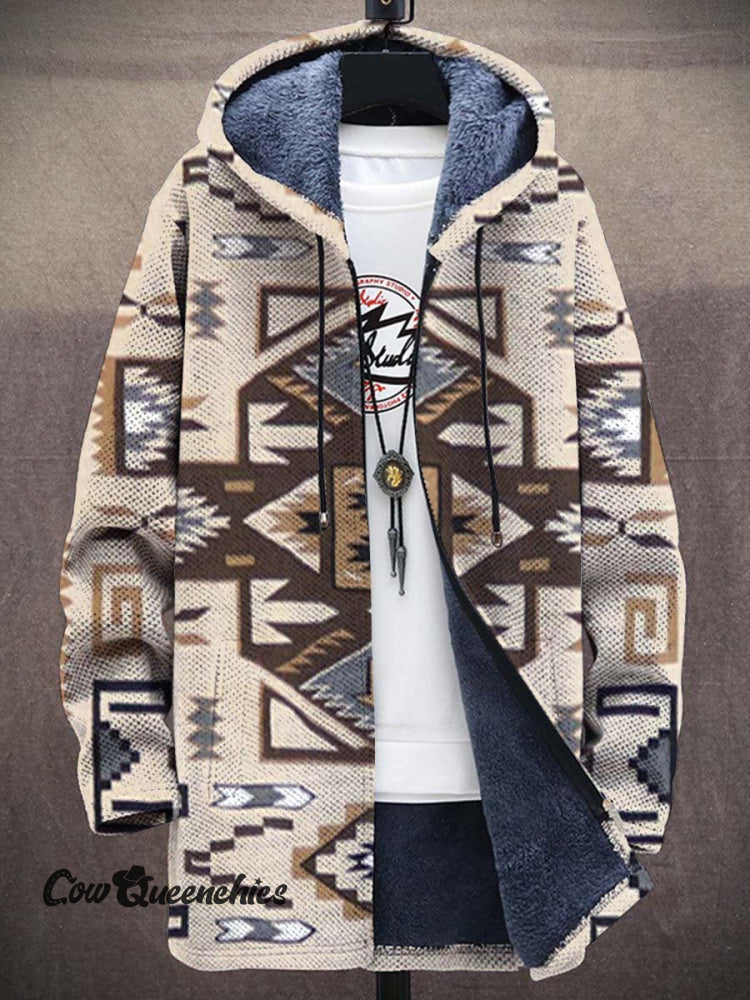 Retro Western Ethnic Rectangle Geometry Graffiti Unisex Plush Thick Long-Sleeved Sweater Cardigan