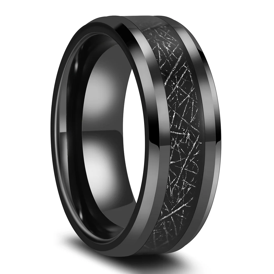 8mm Black Green Imitated Meteorite Inlay Tungsten Carbide Rings Men's Wedding Bands