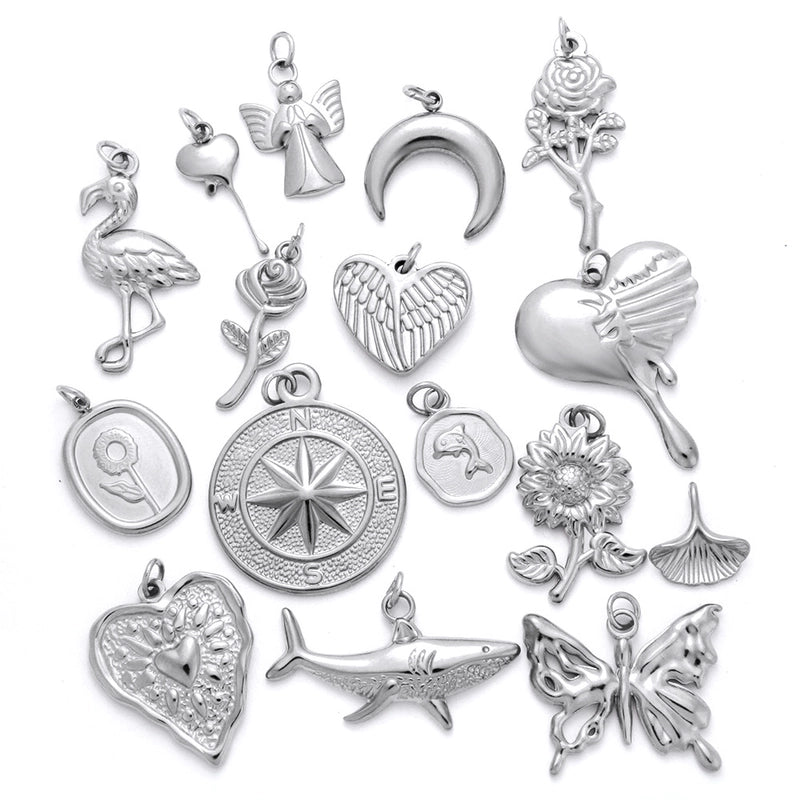 1 Piece 304 Stainless Steel Sunflower Compass Shark Pendant Jewelry Accessories